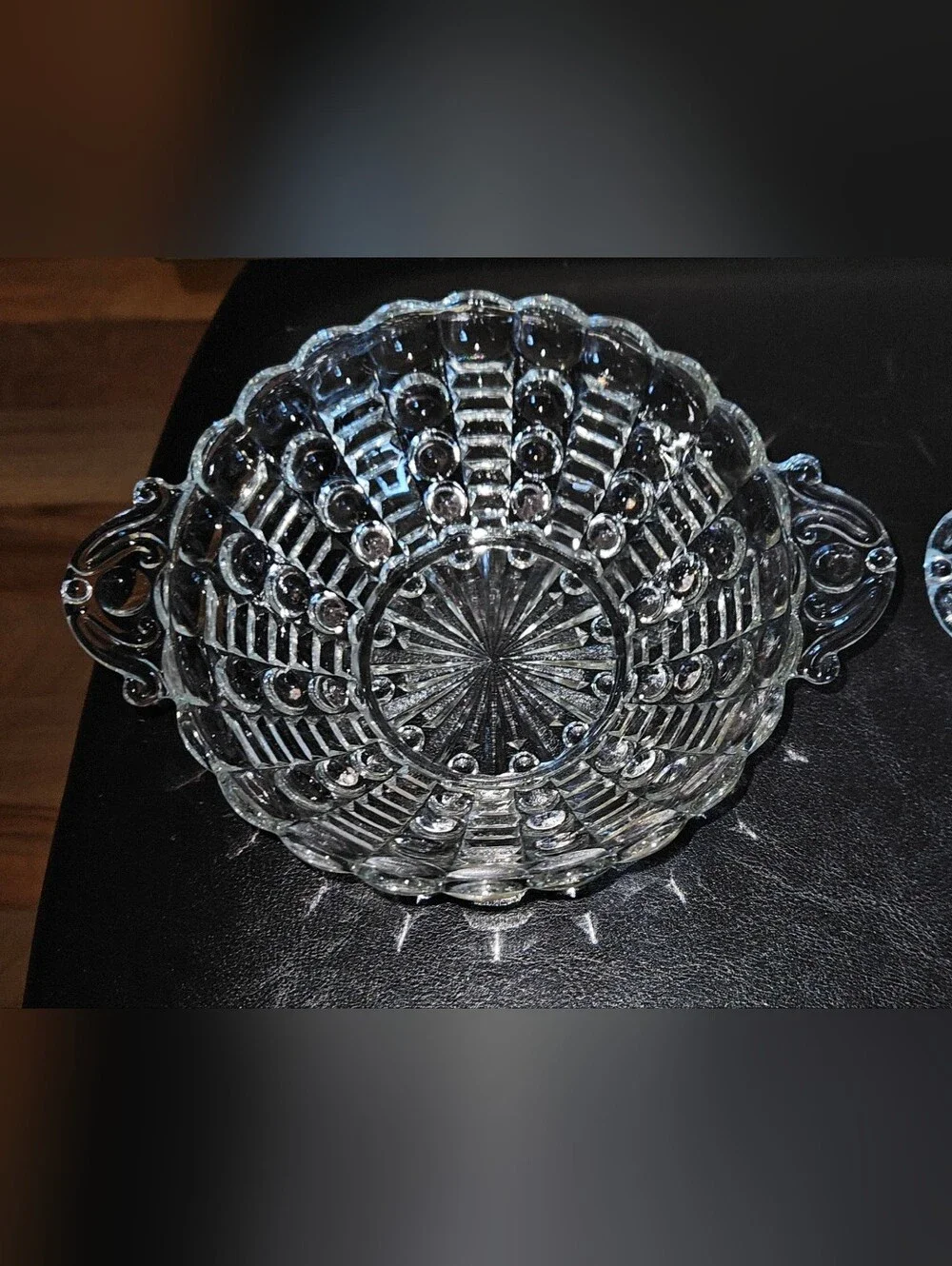 Set of 2 Vintage Anchor Hocking Clear Bubble Glass Serving Bowl W/Handles 7 1/2